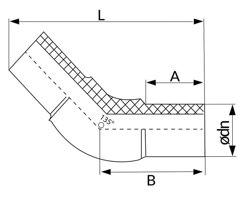 Polyfit Fabrication - 45deg Elbow Drawing